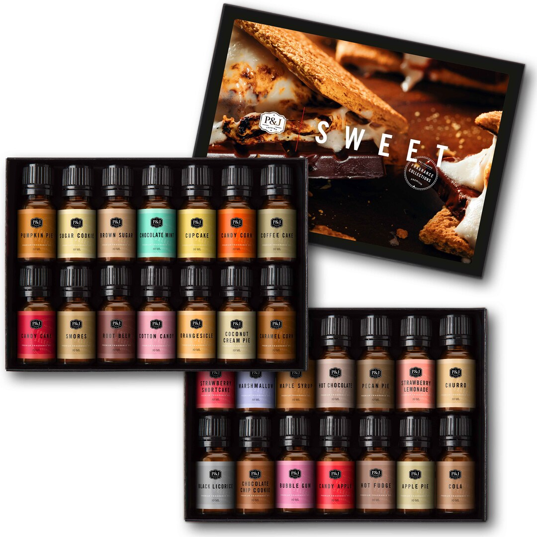 Sweet Set of 6 Premium Grade Fragrance Oils - Chocolate Mint, Cotton Candy, Caramel Corn, Orangesicle, Candy Cane, and Smores