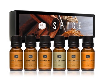 Spice Set of 6 premium Grade Fragrance Oils - Apple Cider, Cinnamon, Coffee Cake, Gingerbread, Harvest Spice, Pumpkin Pie - 10ml