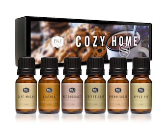 Cozy Home Set of 6 Premium Grade Fragrance Oils - Brown Sugar, Apple Pie, Coffee Cake, Café Mocha, Leather, Hot Chocolate - 10ml