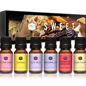 P&J Trading Sweet Set of 6 Fragrance Oils - Cotton Candy, Cupcake, Jelly Bean, Marshmallow, Strawberry Shortcake, Sugar Cookie fragrance oil