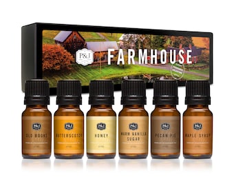 P&J Trading Farmhouse Set of 6 Fragrance Oils - Old Books, Butterscotch, Honey, Warm Vanilla Sugar, Pecan Pie, Maple Syrup - 10ml