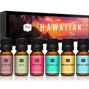 Hawaiian Set of 6 Premium Grade Fragrance Oils - Hibiscus, Island Life, Hawaiian Ginger, Tropical Breeze, Plumeria, Aloe - 10ml