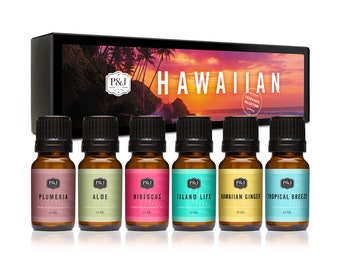 Hawaiian Set of 6 Premium Grade Fragrance Oils - Hibiscus, Island Life, Hawaiian Ginger, Tropical Breeze, Plumeria, Aloe - 10ml