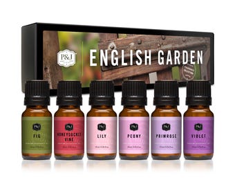 English Garden Set of 6 Premium Grade Fragrance Oil - Fig, Honeysuckle Vine, Lily, Peony, Primrose, Violet - 10ml