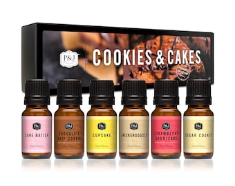 Cookies & Cakes Set of 6 Premium Grade Fragrance Oils - Chocolate Chip Cookie, Sugar Cookies, Cupcake, Strawberry Shortcake, and More...
