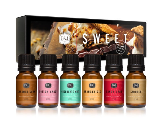 P&J Trading Sweet Set of 6 Fragrance Oils - Chocolate Mint, Cotton Candy,  Candy Cane, Caramel Corn, Orangesicle, and Smores fragrance oils