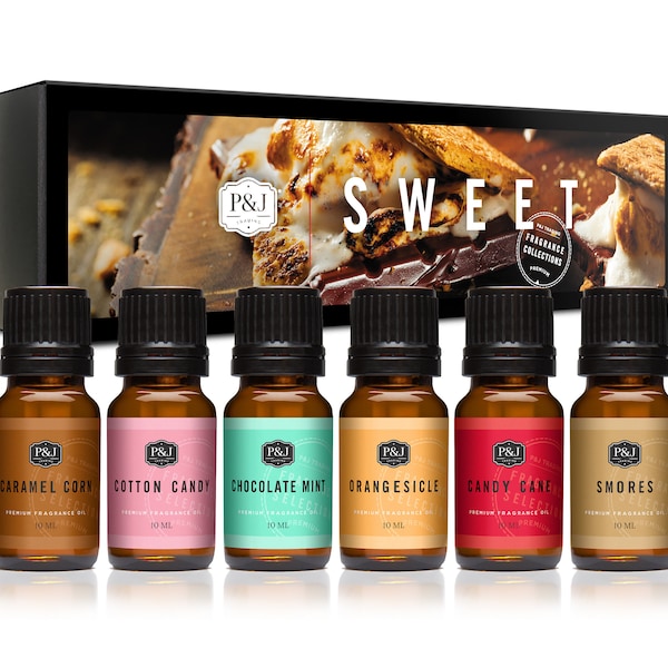 P&J Trading Sweet Set of 6 Fragrance Oils - Chocolate Mint, Cotton Candy, Candy Cane, Caramel Corn, Orangesicle, and Smores fragrance oils