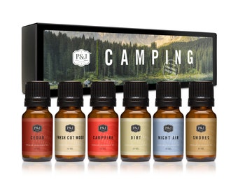 Camping Set of 6 Premium Grade Fragrance Oils - Campfire, Smores, Dirt, Fresh Cut Wood, Night Air, and Cedar - 10ml