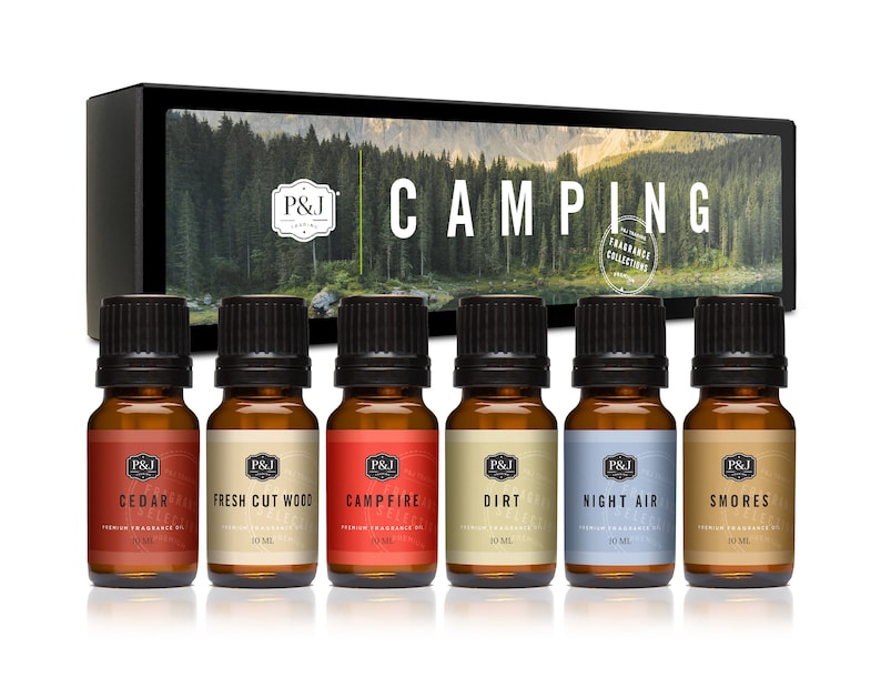 Camping Set of 6 Premium Grade Fragrance Oils - Campfire, Smores, Dirt, Fresh Cut Wood, Night Air, and Cedar - 10ml 