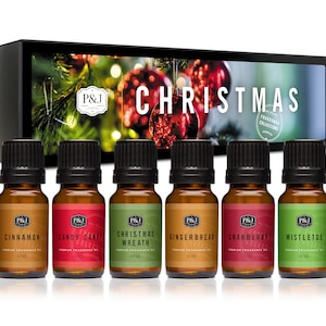 P&J Trading Christmas Set of 6 Fragrance Oils - Christmas Wreath, Mistletoe, Candy Cane, Gingerbread, Cinnamon, and Cranberry