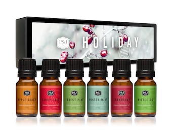 P&J Trading Holiday Set of 6 Fragrance Oils - Mistltoe, Candy Cane, Wintermint, Apple Cider, Cranberry, Forest Pine