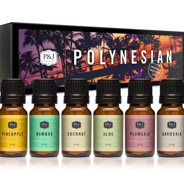 Polynesian Set of 6 Premium Grade Fragrance Oils - Plumeria, Aloe, Pineapple, Bamboo, Gardenia, Coconut - 10ml