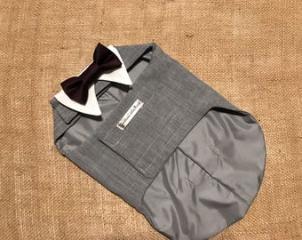 Grey Wedding Dog Tuxedo (custom color bow ties and tuxedos available)