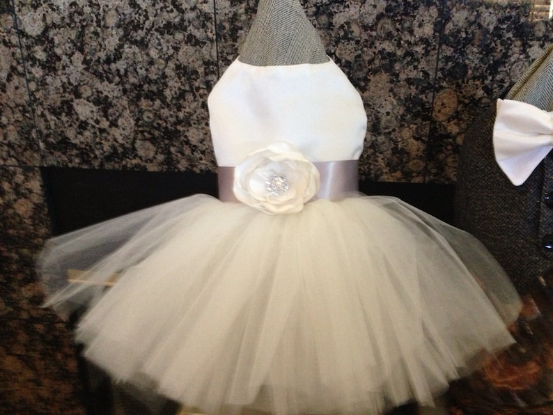 custom sash colors available Ivory or White Wedding Dog Dress