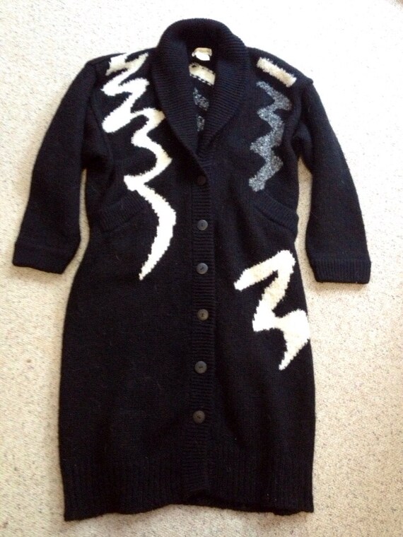 Vintage Intarsia Oversized Sweater Coat Cardigan B