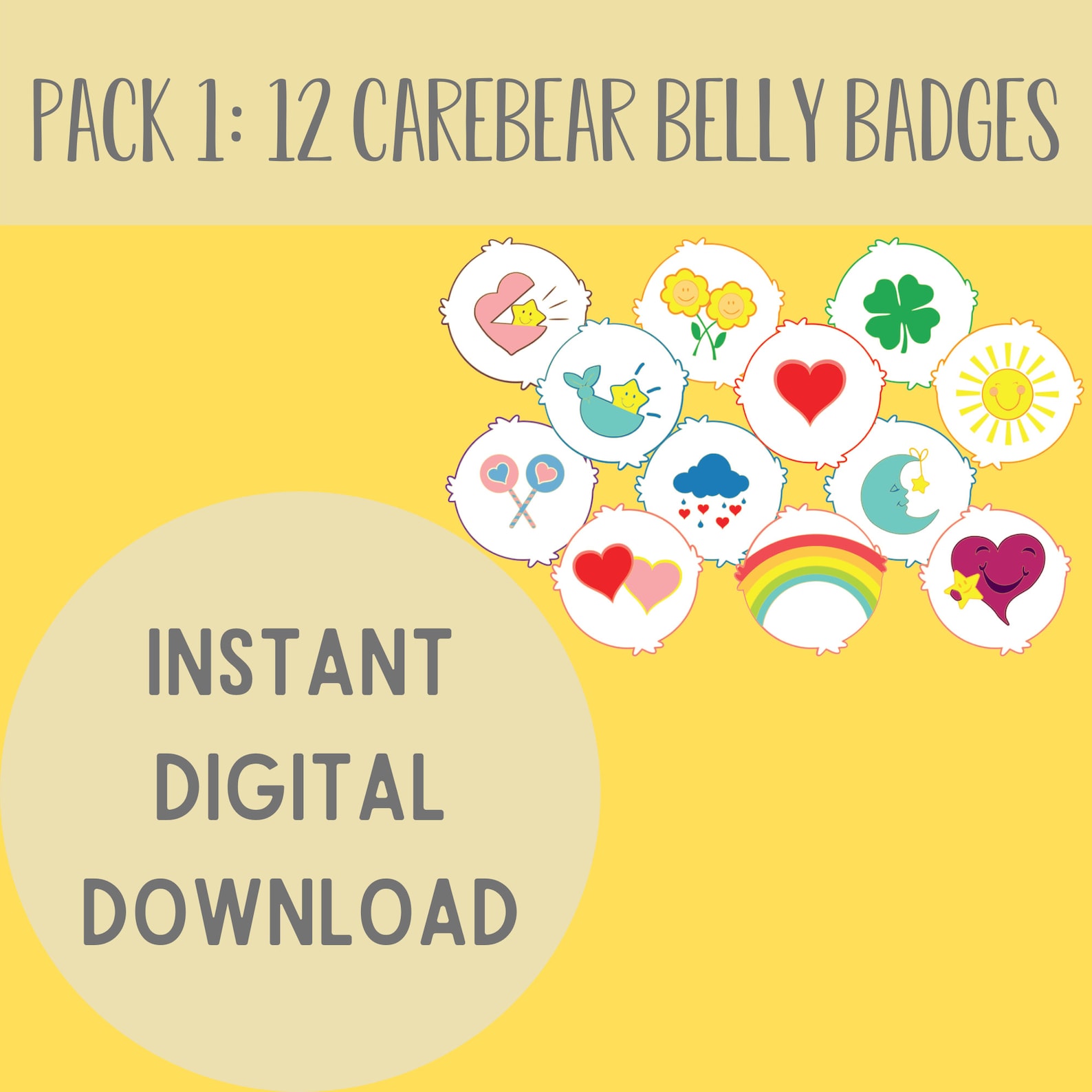 Pack 1: 12 Care Bear Belly Badge SVG PNG Designs w/ Reversed | Etsy