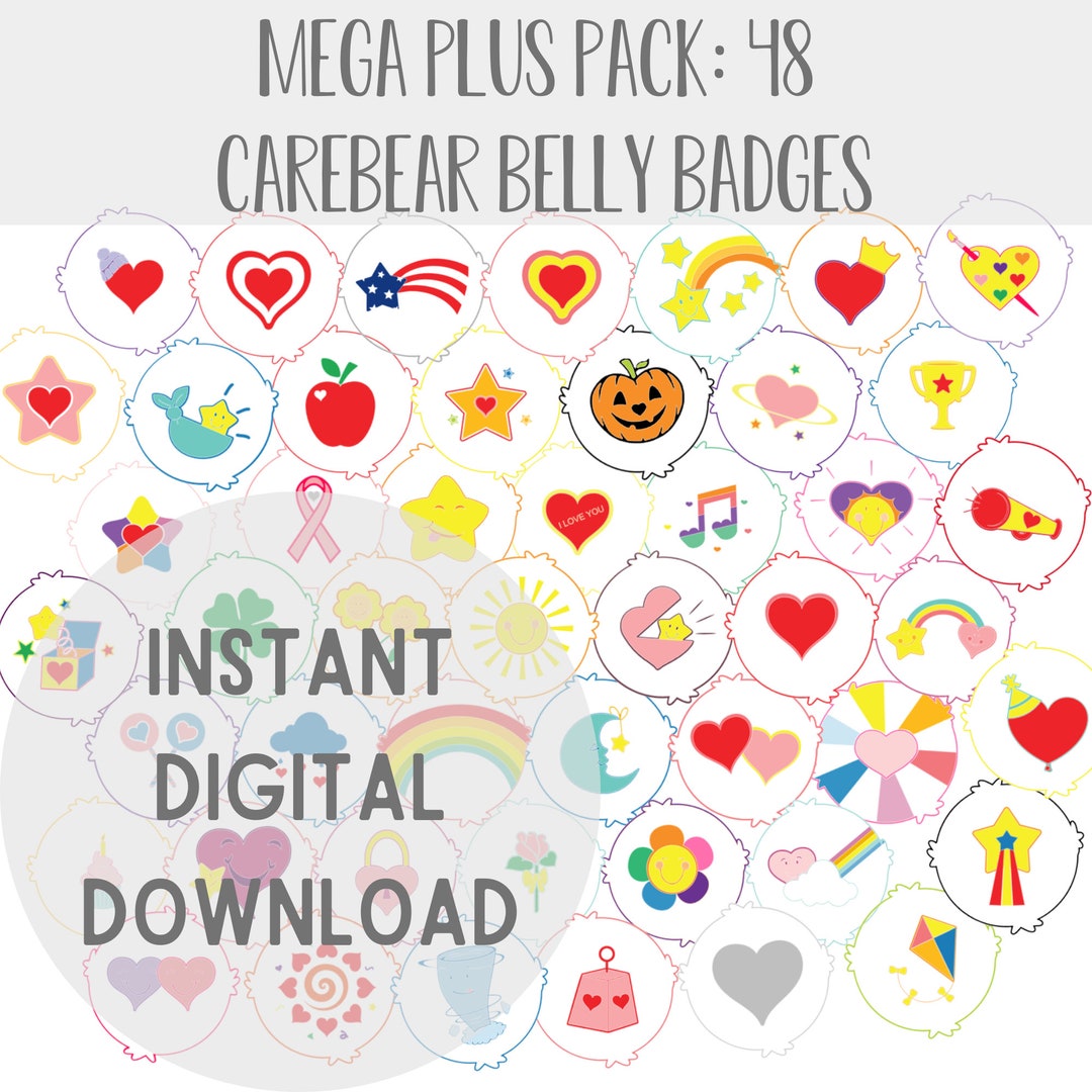 Mega PLUS Bundle All 48 Care Bear Belly Badge SVG PNG - Etsy Canada