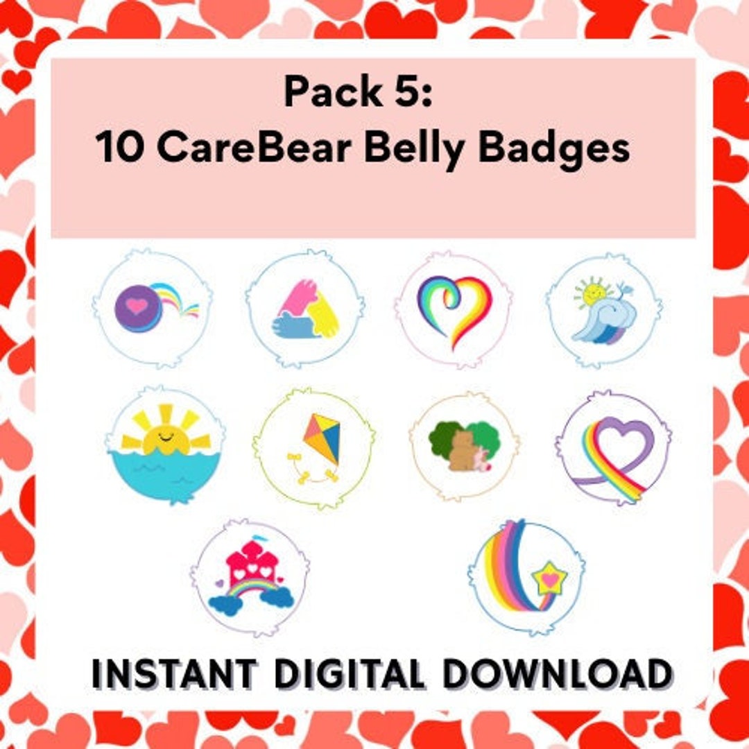 Pack 5: 10 Carebear Belly Badges Instant Digital Download - Etsy