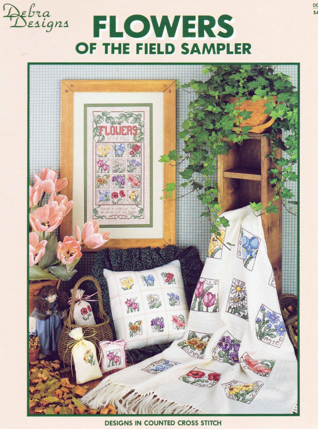 Debra Designs FLOWERS of FIELD SAMPLER Counted Cross Stitch Chart 1989 ...