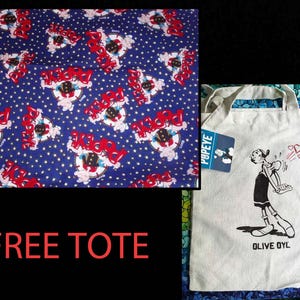 1990s POPEYE & OLIVE OYL 100% Cotton Sewing Fabric 1 Yard 36&quot; x 44&quot; Comes with an Olive Oyl Canvas Tote Bag