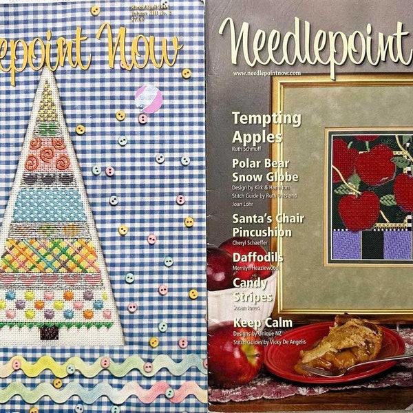 NEEDLEPOINT Now BACK ISSUES Magazines Tapestry Spring Tree Santa's Chair Pincushion Flower of Hope March April 2011 and March April 2013