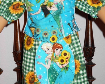 Handmade for 18" American Girl Doll Disney FROZEN FEVER Anna & Else Dress and CORSETT 2 Piece Set O.L.A.F. Cotton Fabric