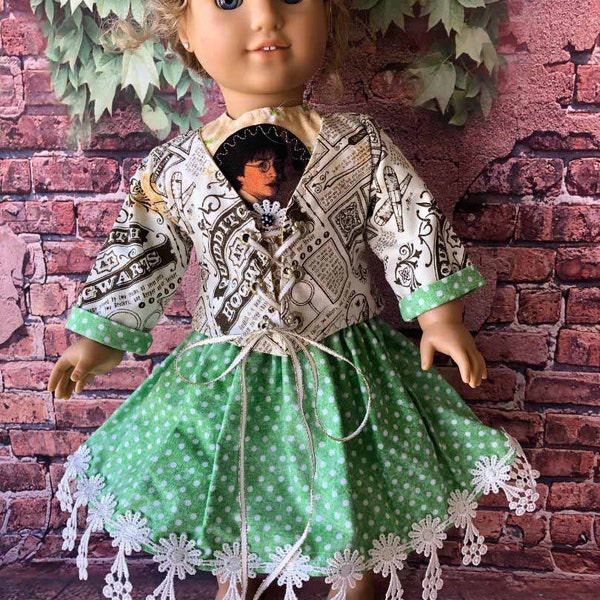 HARRY POTTER 18" AMERICAN Girl Doll Outfit with Fully Lined Jacket Grommets Top Harry Metal Charm Skirt Lots of Lace Free Gift Available