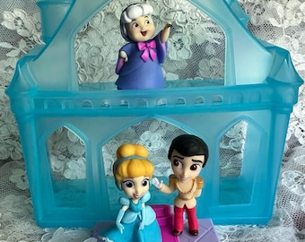 DISNEY CINDERELLA COMICS P.V.C. Boxed Set of Three (3) Cinderella, Prince, and Fairy Godmother - Can be used as Cake Toppers N.O. Castle