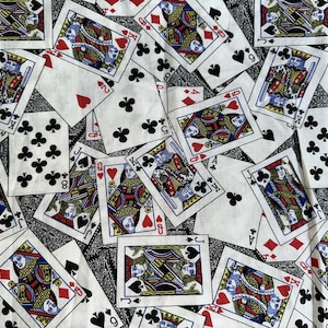 1 Yard 23&quot; 100% Cotton Sewing Quilting Fabric (not flannel) CARDS by FABRI-QUILT Playing Cards Jack Queens Kings Clubs Spades Hearts