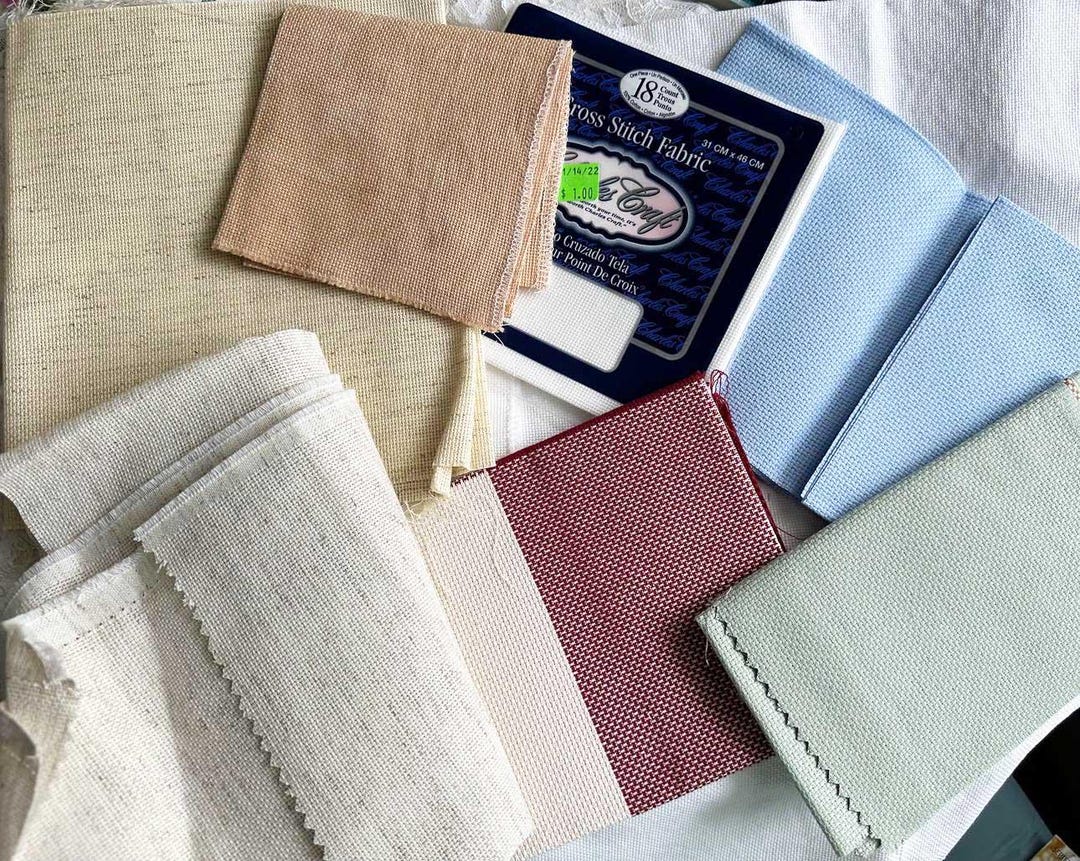 Lot Pour Broderie Point De Croix - Magazine "By The Sea" + Aida + Fils - Thème Coquillages & Mer