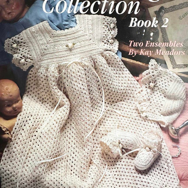 VINTAGE CHRISTENING COLLECTION Book 2 Two Ensembles by Kay Meadors Leisure Arts Crochet Booklet 2833  1996