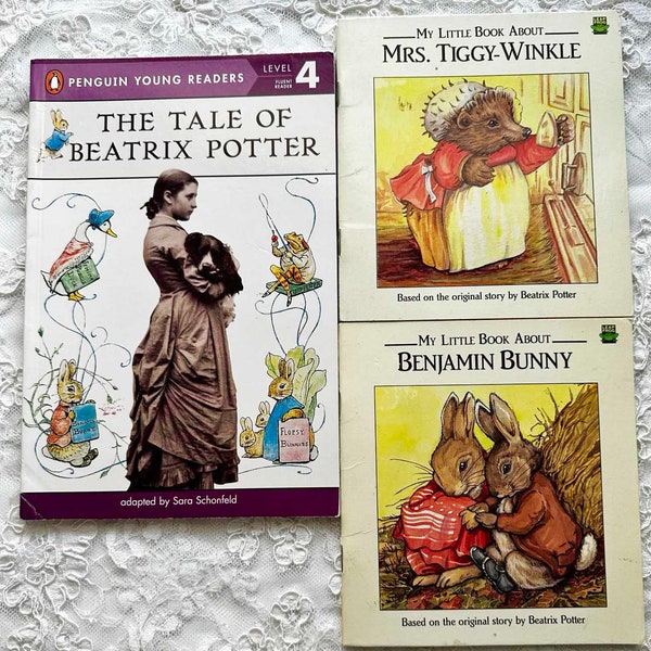 3 BEATRIX POTTER CHILDREN'S Softbound Books Tale of Beatrix Potter Little Book About Mrs. Tiggy-Winkle and Benjamin Bunny