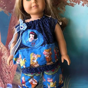 DISNEY SNOW WHITE & Seven Dwarfs 2 Piece 18" American Girl Doll Type Outfit Top and Pants Pull Over Made from Vintage Fabric
