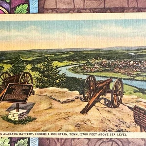 GARRIETY'S ALABAMA BATTERY Vintage Linen Postcard Lookout Mountain, Tennessee 2700 Feet Above Sea Level Battle Cannons