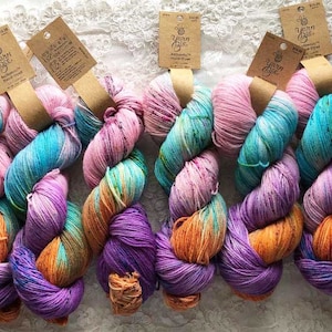 AUTHENTIC HAND-DYED Yarn Bee Lilac Luster 100% Super Wash Merino Wool from 2015 Discontinued Gorgeous Color Ranges Purple Pink Aqua