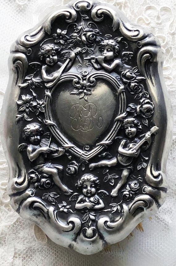 Antique Victorian Edwardian Sterling Silver Hairbrush Cherubs Angels Repousse Antique Sterling Silver Cherubs Hairbrush Birmingham 1903 - Etsy main image 4