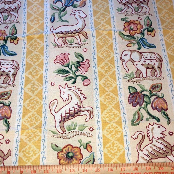 Large Fabric Sample Lee Jofa TAPESTRY ANIMALS MAIZE Striped  Gold Yellow 28" x 36" Linen Cotton Gorgeous Fabric! Made in England