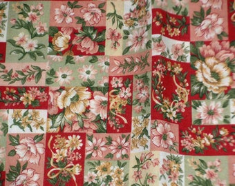 QUALITY 100% SEWING Quilting Cotton Fabric FLORALS Rusty Red & Pale Green Mauve Cranston Print Works By the Yard