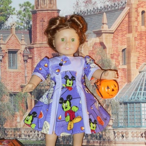 Handmade for 18&quot; American Girl Doll DISNEY MICKEY MOUSE Halloween Theme Comes with Pumpkin and Halloween Tote Bag Purples