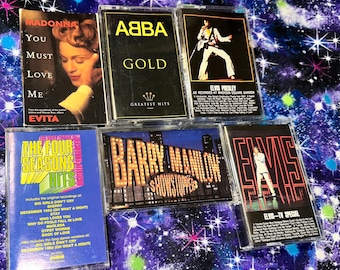 6 VINTAGE AUDIO CASSETTES Abba Gold, Elvis Presley (2) Madonna Barry Manilow - Previously owned