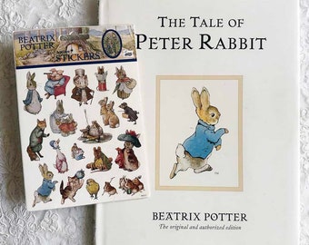 2004 BEATRIX POTTER PETER Rabbit Hardbound Book with Paper Cover Large Print Includes Sheet of Vintage Beatrix Stickers