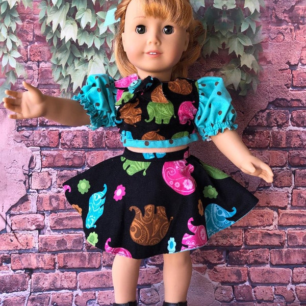 CORDUROY 3 PIECE ELEPHANTS 18" American Girl Doll and Like Size Dolls Blouse Skirt and Bloomers Free Gift Available Teal Pink Green