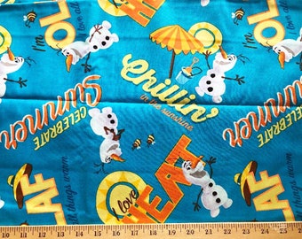 FROZEN OLAF SUMMER Celebration 100% Cotton Quilting Sewing Fabric Disney I Love All Things Warm Snowman By the Yard