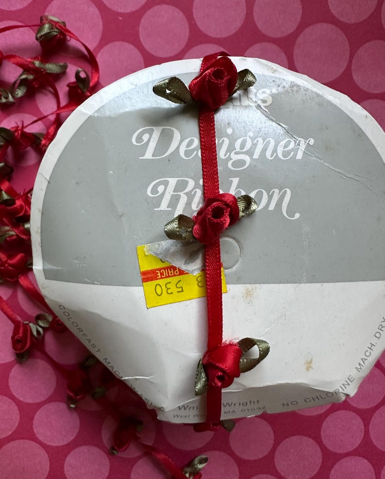 Red Ribbion Roses RED RIBBON ROSES by the Yard Wrights 100% Polyester Designer Ribbon ...