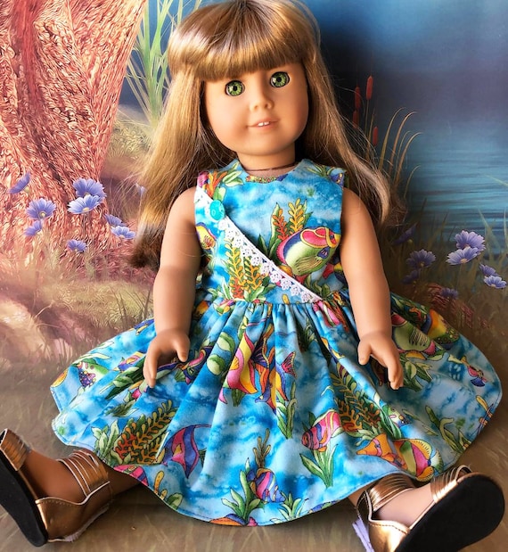 TROPICAL FISH OCEAN Sea Life 18 American Girl Doll & Like Sizes Chatty  Cathy O.O.A.K. Handmade Dress With Lace Comes on Pink Hanger -  Canada