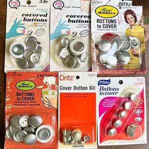 6 METAL BUTTONS to COVER Vintage Packages with Tools Maint Miracle Refill - Different Sizes - Variety of Sizes Dritz Dyno