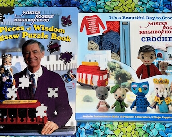 2 MISTER ROGERS' NEIGHBORHOOD Items Brand New - Great Gifts - Crochet Boxed Kit to Crochet Mr. Rogers & Tiger Plus More and Puzzle Book