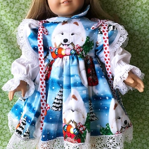 CHRISTMAS SNOW DOG Exquisite Fabric 18&quot; American Girl Doll & Like Size Dress and Matching Bloomers Outfit Free Gift Available Chatty Cathy
