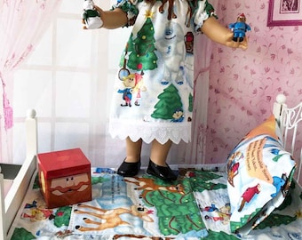 RUDOLPH Red NOSED REINDEER Christmas Morning 18" American Girl Doll Size Quilt Bedding Nightgown Pillow Case Metal Box P.V.C. Bumble Figure
