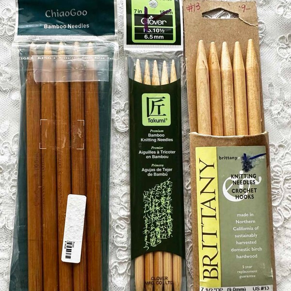 VARIOUS BAMBOO KNITTING Needles Brittany #13 ChiagoGoo Double point and Clover 7 Inches Previously Owned